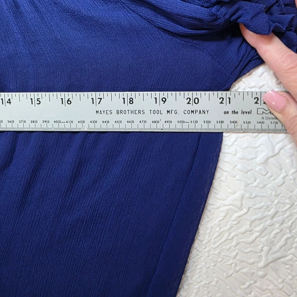 Joe Fresh Royal Blue Peasant Blouse Semi‎ Sheer Smocked Ruffle Top Womens Medium